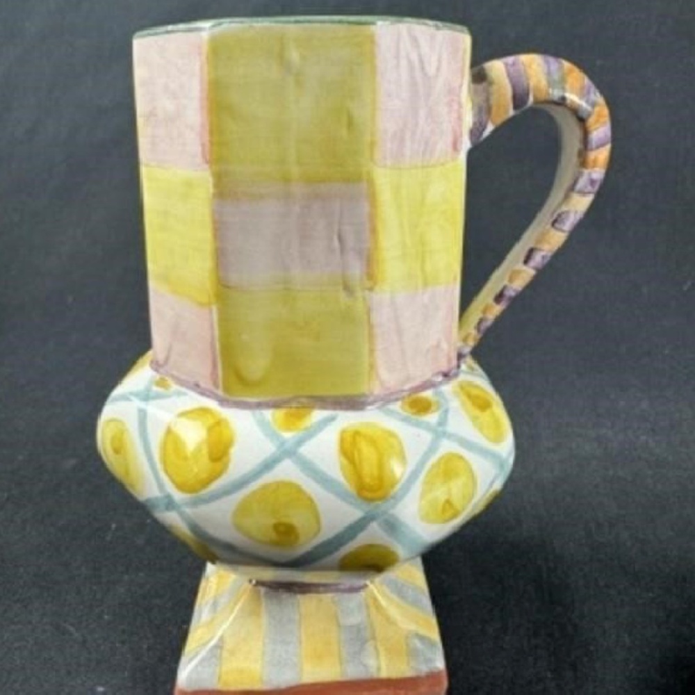 MacKenzie-Childs Lg. Taylor handled pedestal mug, Rare, Hard to find